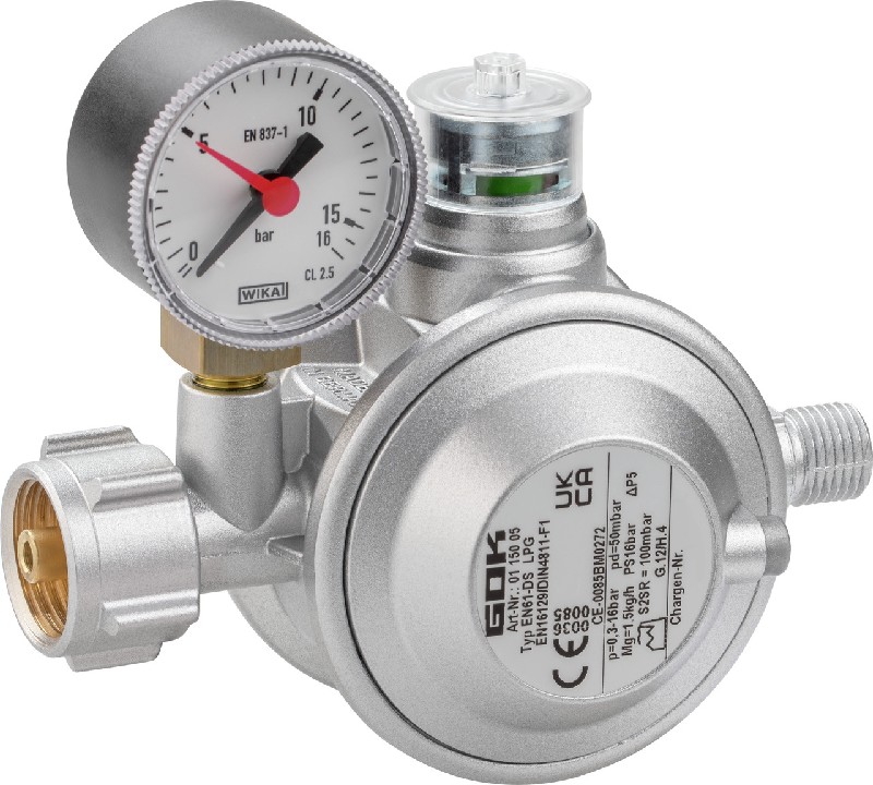 Niederdruckregler Typ EN61-DS• GOK 0115001 • 50mbar • 1,5kg/h • Komb.A • G 1/4 LH-KN