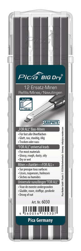 Ersatzminen-Set 6030 für Pica Big Dry• 12x Graphit • Multiuse • abwischbar