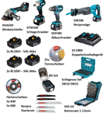 Makita Profi Starterset• DGA504 • DTW300 • DDF485 • DJR186 • DC18RD • 2xBL1830 • 2xBL1850 • Zubehör