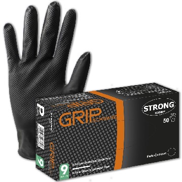 Handschuhe Grip Schwarz • 0422 Gr.• 50Stk. / Box • Gr. 7-11 • Nitril